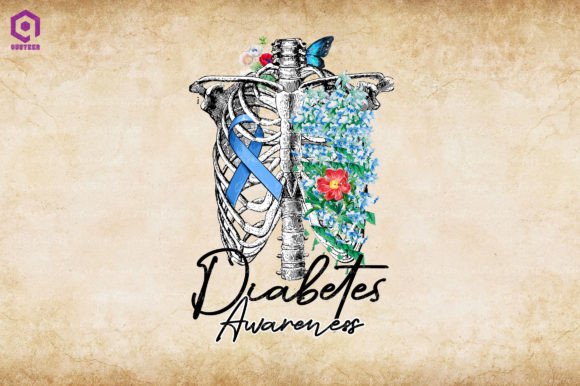 Diabetes Floral Skeleton Ribbon Design