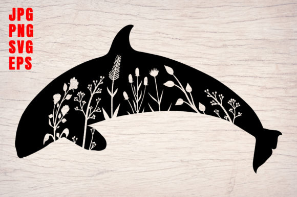 Dolphin Design Floral Silhouette Clipart