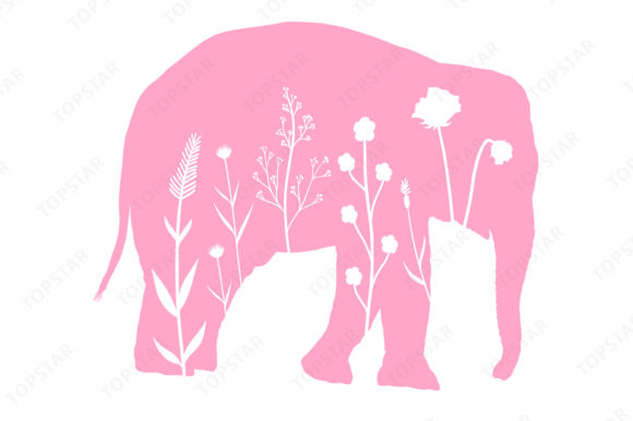 Elephant Design Floral Silhouette Art