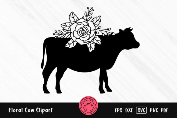 Floral Cow Farm Animal Silhouette