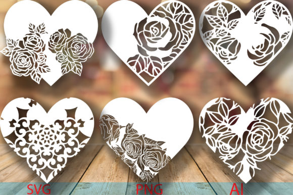 Floral Heart Template Set of 6