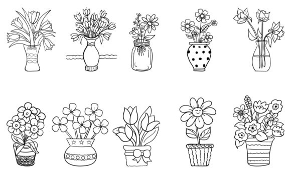 Floral Line Art Flower Bundle Graphic
