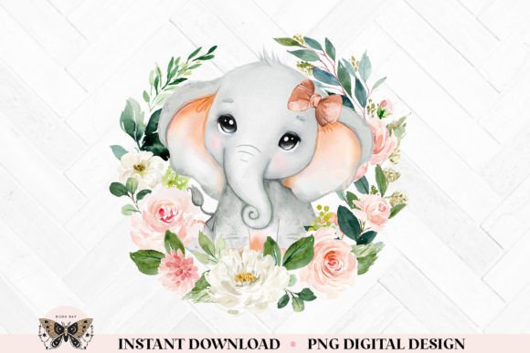 Peach Elephant Floral Wreath Sublimation