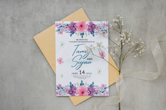 Pink Floral Frame Wedding Invitation