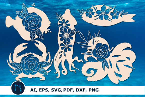 Sea Fish Paper Cut Floral Mandala Bundle