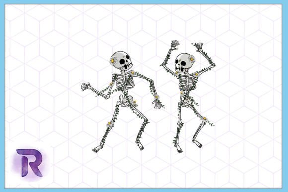 Skeleton Floral Flower Skull Dancing PNG