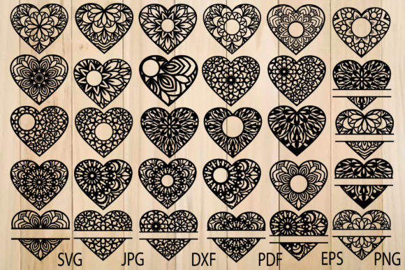 Vector Floral Mandala Heart Templates